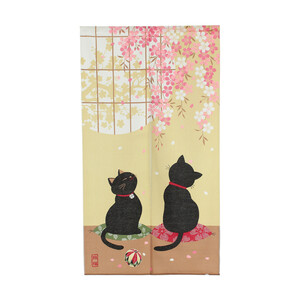 新品　 暖簾　のれん 和柄のれん さくらと招福猫 　桜　85×150cm　ピンク「2022新作」 日本製 