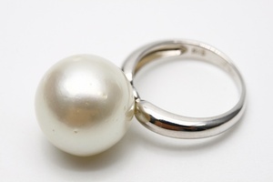 南洋白蝶真珠パールリング【指輪】 14mm　ホワイトカラー　シルバー製リング枠