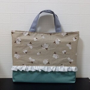 【ハンドメイド】レッスンバッグ フリル リバティ風 リバティ風 絵本バッグ サブバッグ トートバッグ