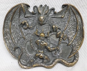 USA made *BERGAMOT BRASS WORKS belt buckle 1982 USA made T-48*. person . Dragon *80s VINTAGE MADE IN USA* fantasy Dragon Quest 