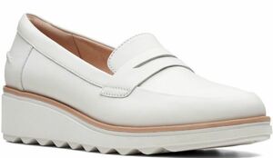  без доставки Clarks 25.5cm монета Loafer Wedge белый кожа кожа Flat подошва туфли без застежки туфли-лодочки спортивные туфли ботинки RRR55