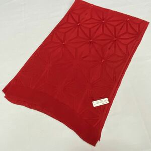 帯揚げ　帯揚　No.3-56赤色地　赤色絞り日本製品　絹100％地織り　麻の葉柄　縮緬　ちりめん生地ポイント　絞り　柄付け長さ約1