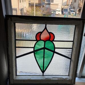 7s-740 アンティークステンドグラス 花草柄/マーブルガラス/吹きガラス/上下使い可 1920年代英国製/イギリス製