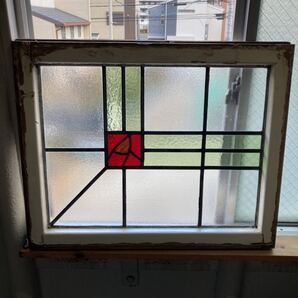 7s-747 アンティークステンドグラス バラ柄/花草柄/マーブルガラス/縦横使い可 1920年代英国製/イギリス製