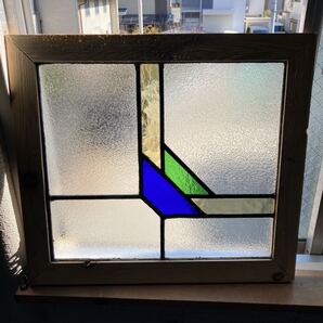 7s-787 アンティークステンドグラス 幾何学柄/格子柄/縦横使い可 1920年代英国製/イギリス製