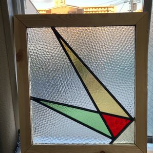 7s-843 アンティークステンドグラス 幾何学柄/縦横使い可 1920年代英国製/イギリス製