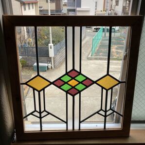 7s-874 アンティークステンドグラス ダイヤ柄/上下使い可 1920年代英国製/イギリス製