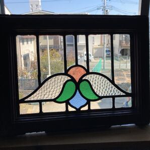 7s-927 アンティークステンドグラス 花草柄/上下使い可 1920年代英国製/イギリス製