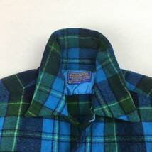 【60s】PENDLETON ペンドルトン 米国製 ボード ウールシャツ Mサイズ ブルー/グリーン チェック柄 60年代中期～後期 洗濯表示タグ 長袖_画像3