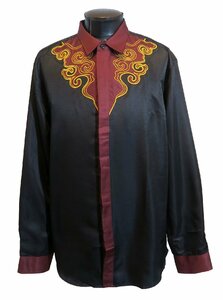 新品 XLサイズ 配色切替 トライバル刺繍シャツ 1849 黒 ブラック BLACK　ロカビリー バイカー ウエスタン タトゥー インディアン 柄シャツ 