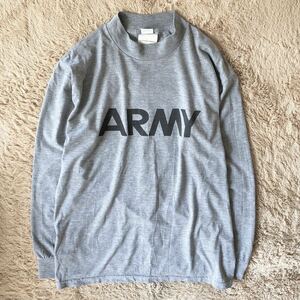 良品！ USA製 USARMY リフレクタープリント 長袖 モックネック ロンT 長袖Tシャツ グレー ミリタリー Milary