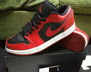 元箱タグ付NIKE AIR JORDAN 1 LOW VARSITY RED 553558-606ナイキ エアジョーダン1ロー赤つま黒レッドBREDブラックblackホワイト27cmシカゴ