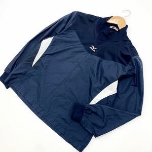 ミズノ MIZUNO ネイビー 濃紺 野球用 ベースボール プルオーバー ナイロンジャケット Sサイズ キレイめ 防寒着 練習着■DD146