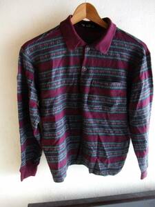 dunhill　ダンヒル　メンズ　ウール100%　長袖 ポロシャツ　Mサイズ　MADE IN ITALY　wool 100% グレー×パープル　ビンテージ