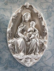 西洋壁彫刻 聖母マリアとキリスト（フィレンツェの聖母子像）レリーフ彫像/ ルネサンスアート[輸入品
