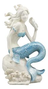 巻貝を持った青い尾ヒレの大洋の女神（人魚）マーメイド 海洋ファンタジー 装飾置物 彫像（輸入品