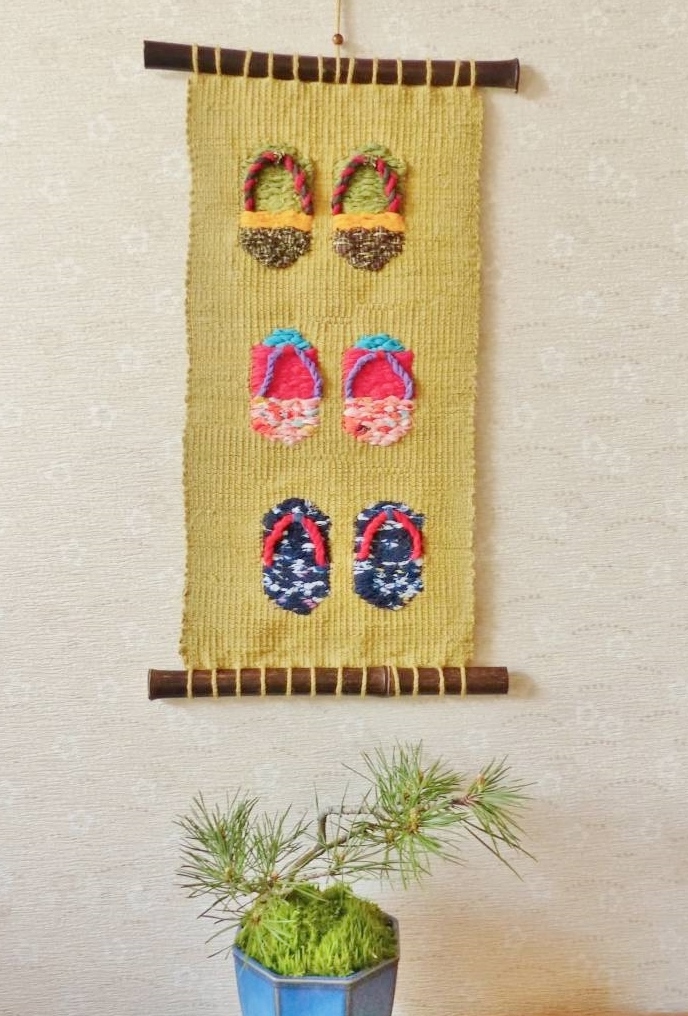 3 Paar Mini-Mini-Stoffsandalen★ Sakiori Sakiori Altes Kimono-Remake Mini-Wandteppich Seide + Baumwolle Handgemacht, Residenz, Innere, handgemachte Werke, Andere