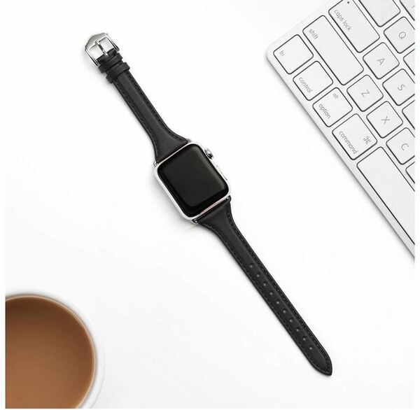 Apple Watch アップルウォッチ バンド　革ベルト　レザーベルトレディース　スリム型　42/44/45/49mm シリーズ2345678SE対応 黒　ブラック