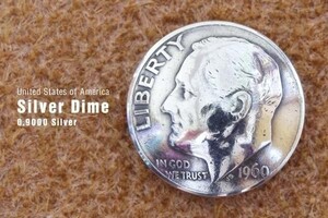 ◆コンチョ ネジ式　アメリカ　ダイム 銀貨　ルーズベルト　シルバー　10セント　17mm　Silver900