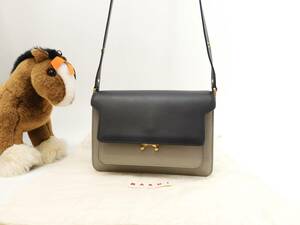  Marni pochette Trunk leather ash black diagonal .. shoulder bag ultimate beautiful goods @ 1