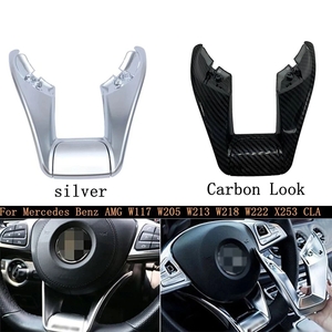 1 листов. AMG серебряный. чёрный. карбоновый рисунок Mercedes Benz для машина руль нижний покрытие AMGW117W205W213W218W222 CLA CLS GLA GLC GLE C63