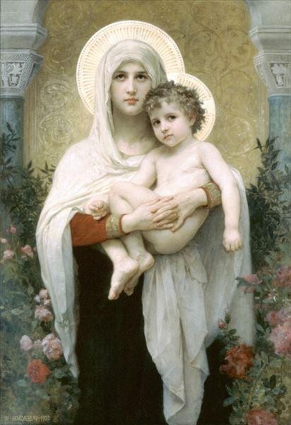 Ölgemälde William Bouguereaus Meisterwerk_Madonna der Rosen ma3064, Malerei, Ölgemälde, Porträt