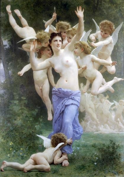 Oil painting masterpiece Cupid's Nest by William Bouguereau MA1363, Painting, Oil painting, Portraits