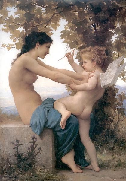 Obra maestra de pintura al óleo de William Bouguereau_Hija esquivando el ataque de Cupido MA1351, Cuadro, Pintura al óleo, Retratos