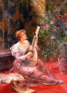 油絵 Conrad Kiesel_ リュート奏者 ma1913