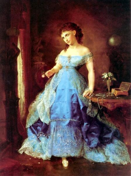 油画莉莉·马丁·斯宾塞_穿蓝裙子的女士ma1229, 绘画, 油画, 肖像