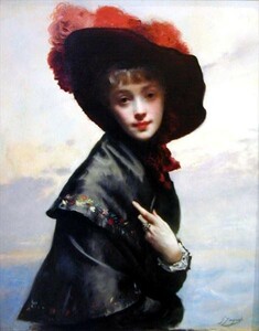 Art Auction 油絵 Gustave Jean Jacquet_色っぽい女 ma2722, 絵画, 油彩, 人物画