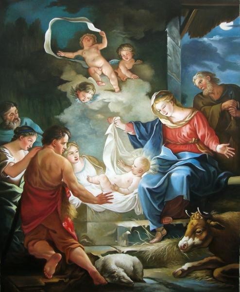 Oil painting Jean-Baptiste Marie Pierre's masterpiece_The Nativity MA669, painting, oil painting, portrait