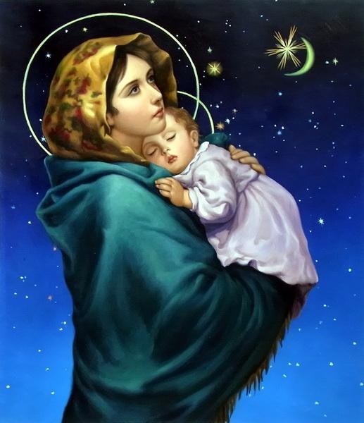 Oil painting by Roberto Felzi_Madonna of the Starry Sky ma1425, Painting, Oil painting, Portraits