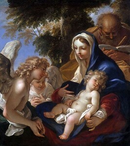 Art hand Auction 油絵 セバスティアーノ･リッチの名作_聖家族と天使たち MA3072, 絵画, 油彩, 人物画