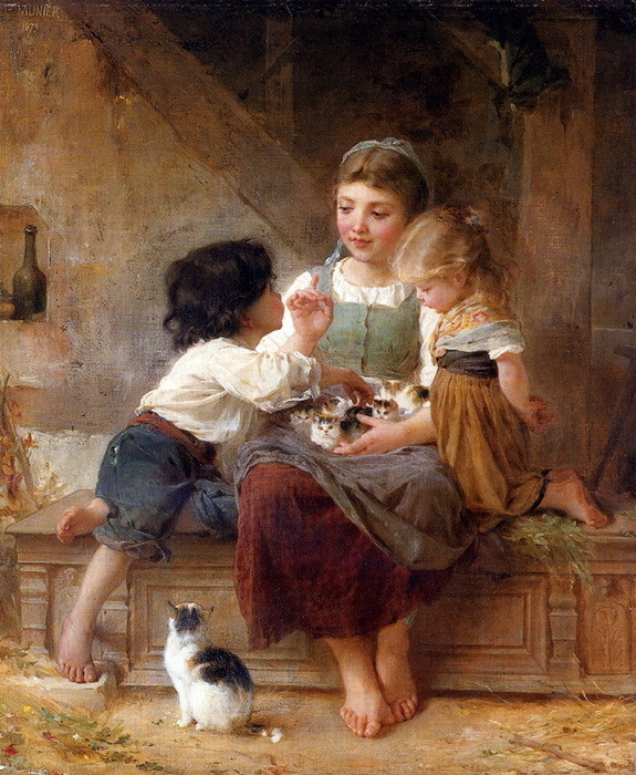 Emile Munier_Happy Family MA3197의 유화 걸작, 그림, 오일 페인팅, 초상화