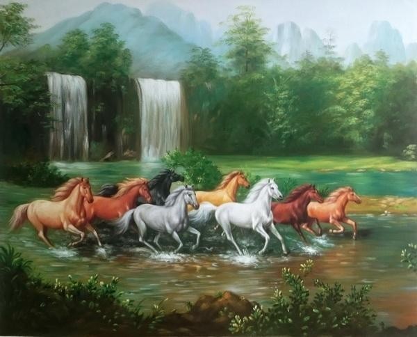 Oil painting Eight galloping horses MA2852, Painting, Oil painting, Portraits