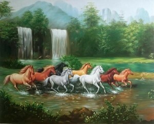 Art hand Auction Oil painting Eight galloping horses MA2852, painting, oil painting, portrait