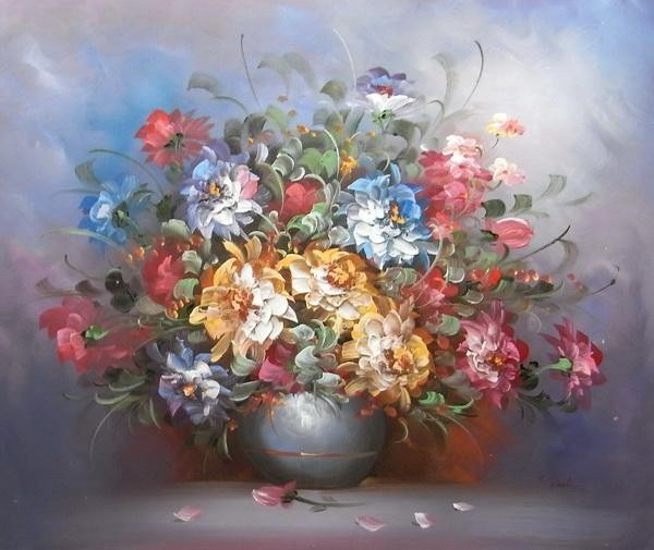 Ölgemälde Blumen in einer Vase MA2874, Malerei, Ölgemälde, Natur, Landschaftsmalerei