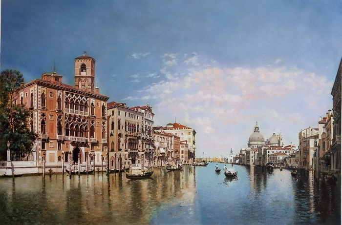 Meisterwerk der Ölmalerei von Federico del Campo_ Canal Grande mit Blick auf Santa Maria della Salute MA629, Malerei, Ölgemälde, Natur, Landschaftsmalerei