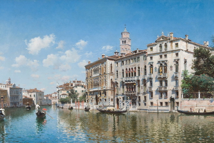 Oil painting masterpiece by Federico del Campo_ Palazzo Cavalli-Franchetti in Venice MA3194, Painting, Oil painting, Nature, Landscape painting