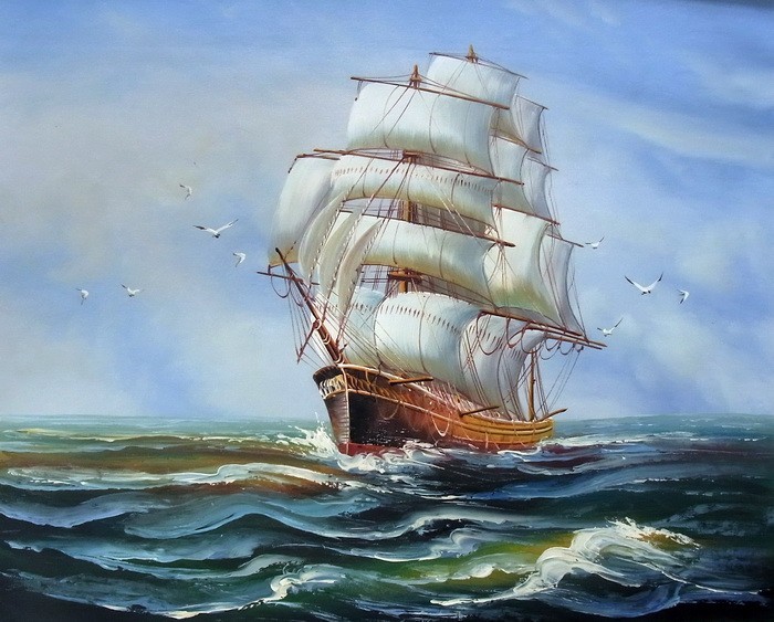 तेल चित्रकला नौकायन जहाज MA1268, चित्रकारी, तैल चित्र, चित्र