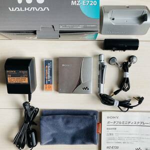 【完動品】Sony MZ-E720 MD ウォークマン MDLP リモコン イヤフォン 電池ケース ACアダプタ クレードル 元箱 取説 送料無料 ソニー