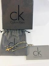 １円★ Calvin Klein カルバンクライン ダブルダイヤ付クロスネックレス 保存袋 箱付 ギャラ付 CK メンズブランド小物 used_画像1