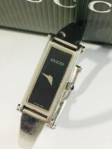 1円★ GUCCI グッチ 腕時計 1500L クォーツ 黒文字盤 箱入り 電池切れ動作未確認 used レディースブランド小物 _画像1