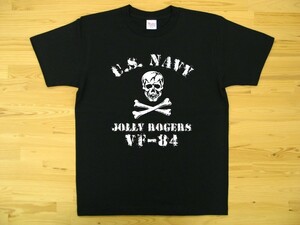 JOLLY ROGERS VF-84 黒 5.6oz 半袖Tシャツ 白 XXXL 大きいサイズ ミリタリー ジョリーロジャース スカル ドクロ U.S. NAVY