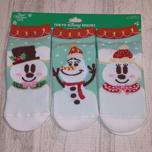 スニーカーソックス 靴下 オラフ ミッキー ミニー 3足セット ミント グリーン クリスマス 冬 新品未使用 ディズニーランド