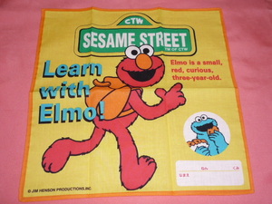  ultra rare! retro Sesame Street character Elmo & Cookie Monster handkerchie *