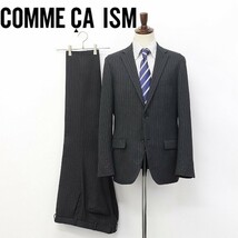 ◆COMME CA ISM/コムサイズム ストライプ柄 2釦 スーツ グレー L_画像1