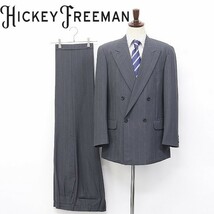 ◆HICKEY FREEMAN/ヒッキー フリーマン ストライプ柄 モヘヤ混 ダブル スーツ グレー_画像1