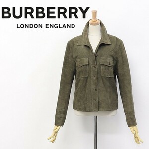 ◆BURBERRY LONDON/バーバリー ロンドン 裏地ノバチェック柄 スエード ジャケット カーキ 38 SAMPLE